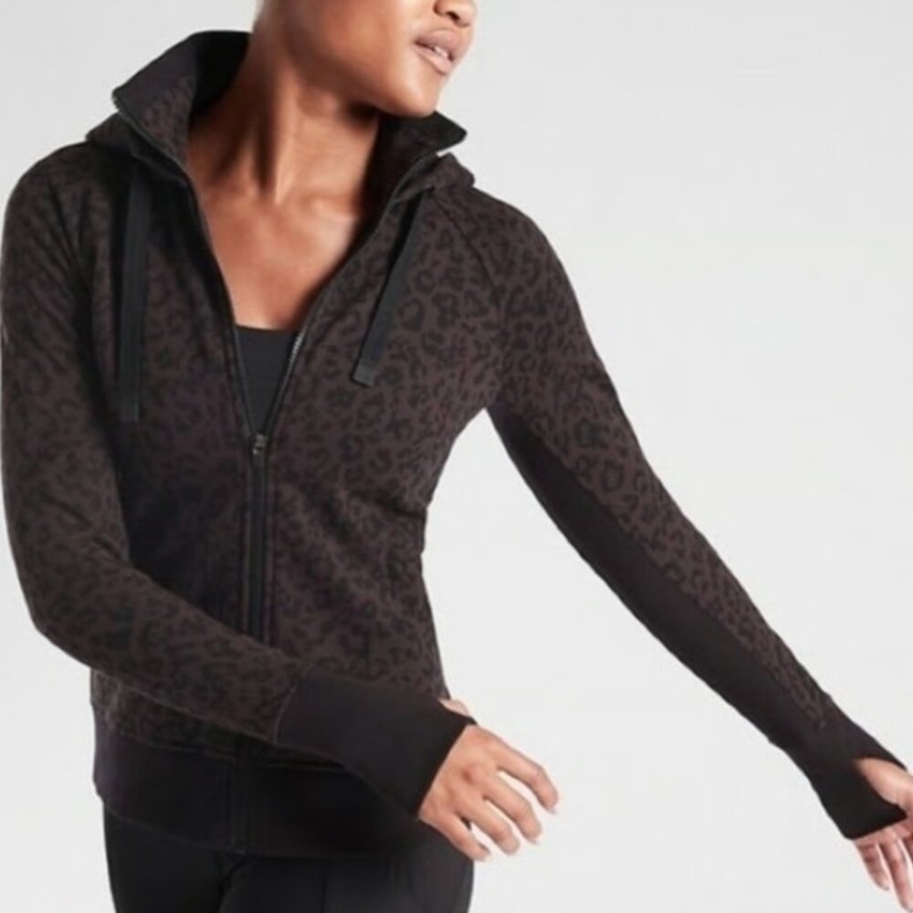 Athleta Triumph Full Zip Hooded Animal Print Jacket XXS
